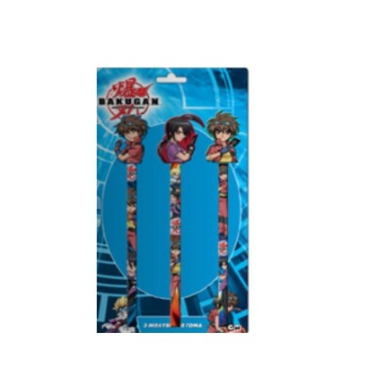 Set de 3 Crayons de Papier avec Gomme Bakugan